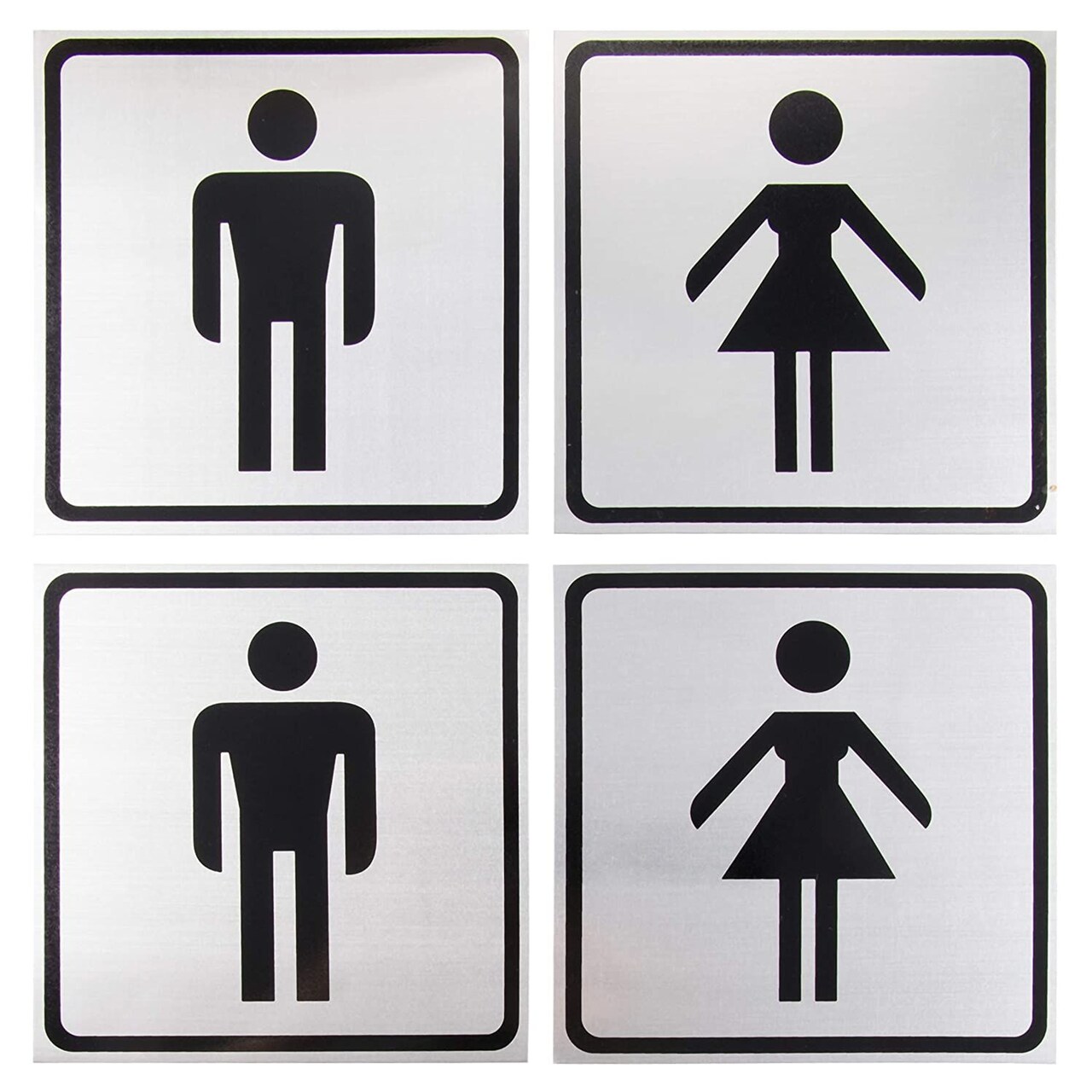 Bathroom Signs - 4-Pack Metal Restroom Aluminum Signs for Men and Women, Self-Adhesive, Ideal for Public Spaces, Coffee Shops, Restaurants, Indoors and Outdoors, 5.5 x 5.5 Inches